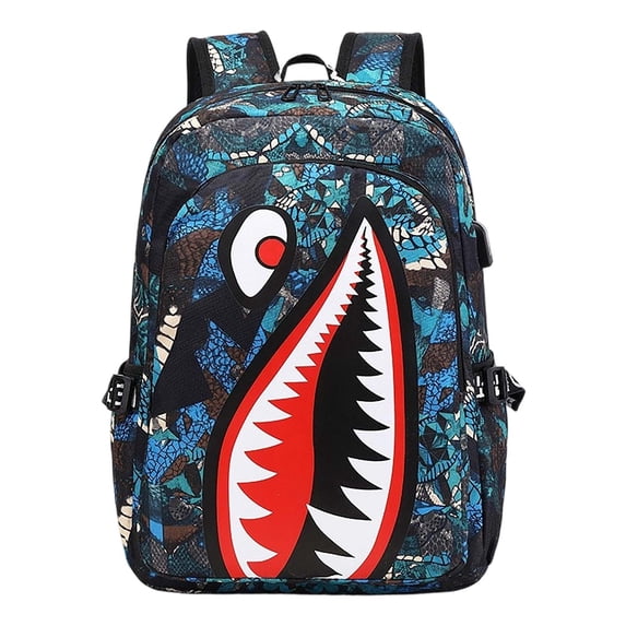 3D Shark Mouth Graphic Print Backpack, Comic Style Colorful Design, Casual Daypack for Youths and Teens