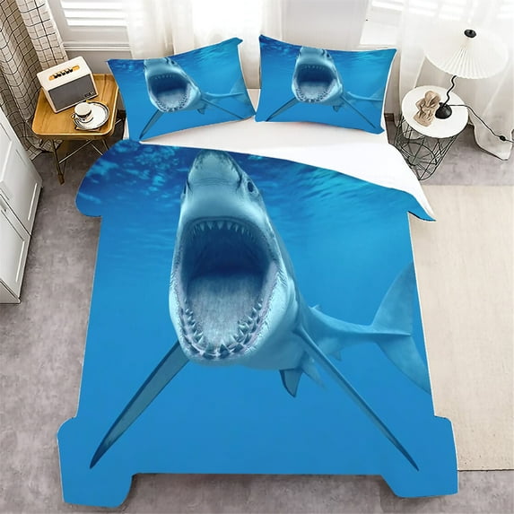3D Shark Printed 2/3 Pcs Bedding Cover Set Home Textiles Polyester Highend Duvet Cover Set,King (90"x104")