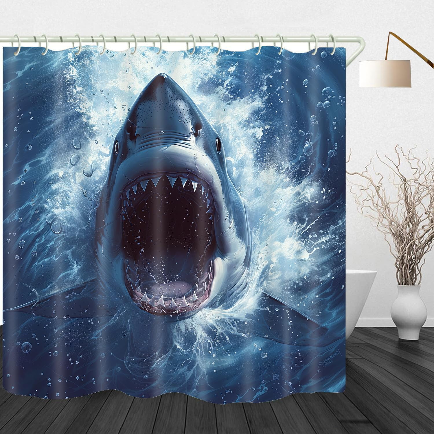 3D Shark Shower Curtain,Colorful Ocean Theme Bath Curtain,Animals