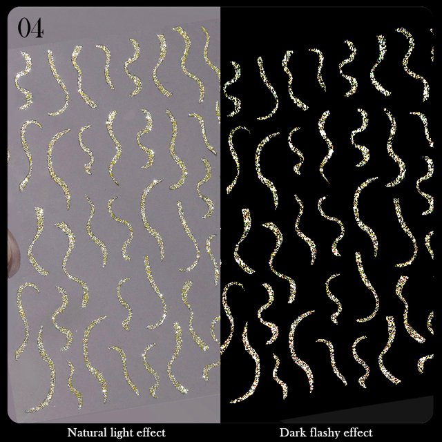 3D Shiny Nail Stickers Lines French Nail Sliders Glitter Gold Silver