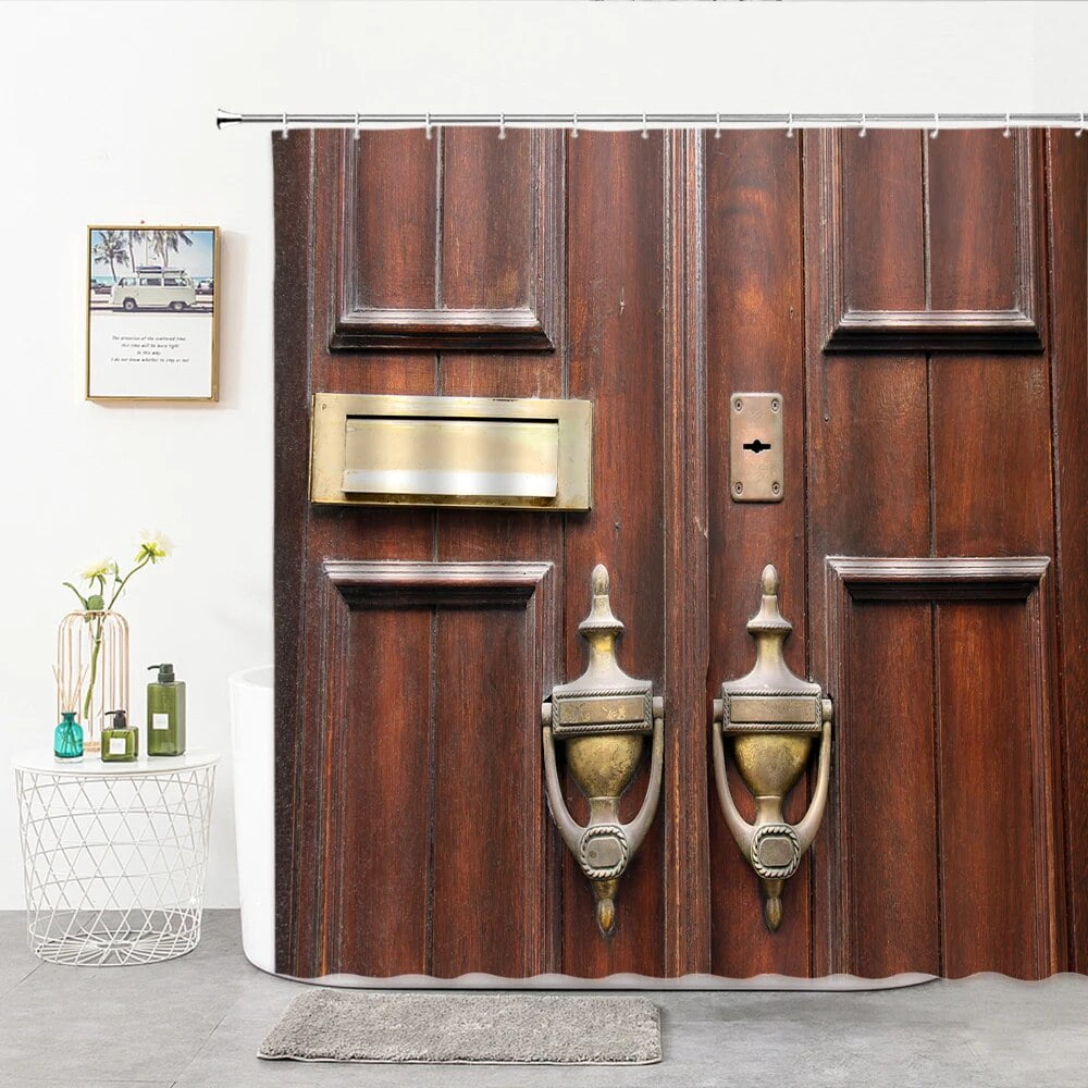 3D Shower Curtain European Style Door Retro Building Photography ...