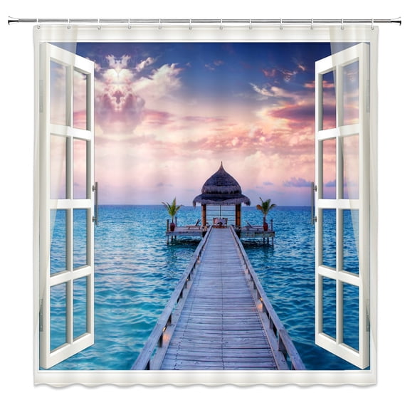 3D Shower Curtain Sunny Beach Seaside landscape Printed Bathroom Curtain Waterproof Fabric With Home Decorate Bath Screen