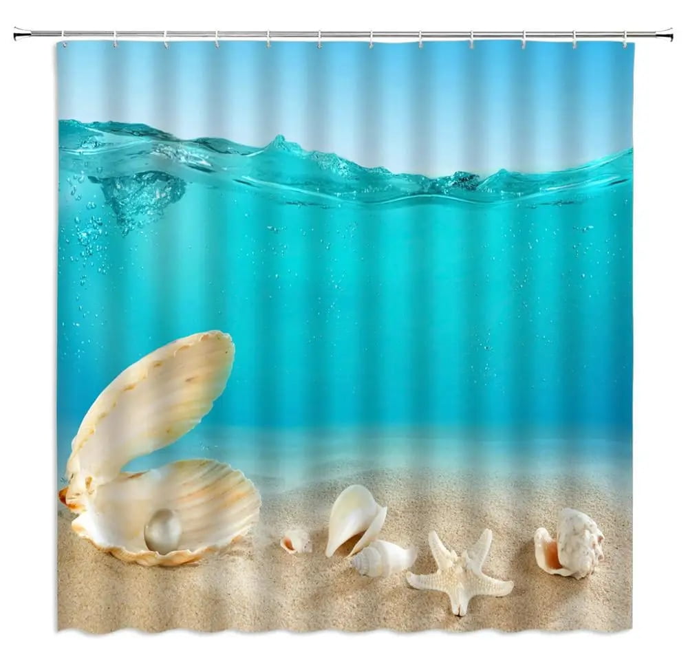 3D Shower Curtain Sunny Beach Seaside landscape Printed Bathroom