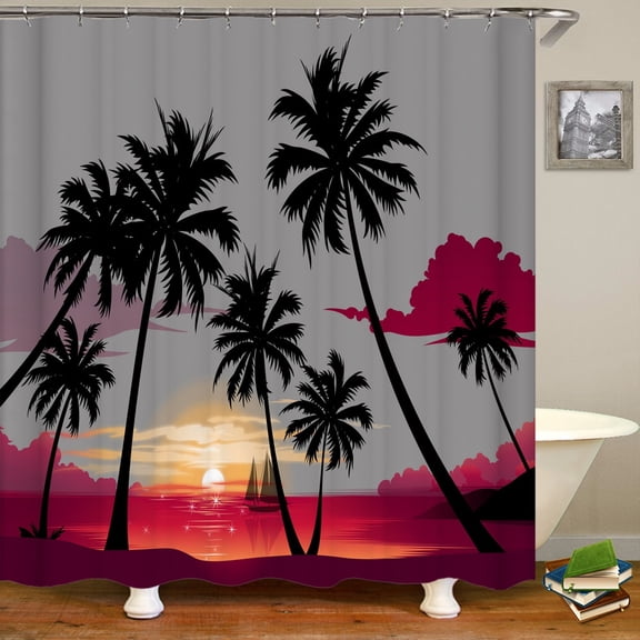 3D Shower Curtain Tropical Plants Palm Tree Birch Printed Waterproof Polyester Fabric Bath Curtains for Bathroom with