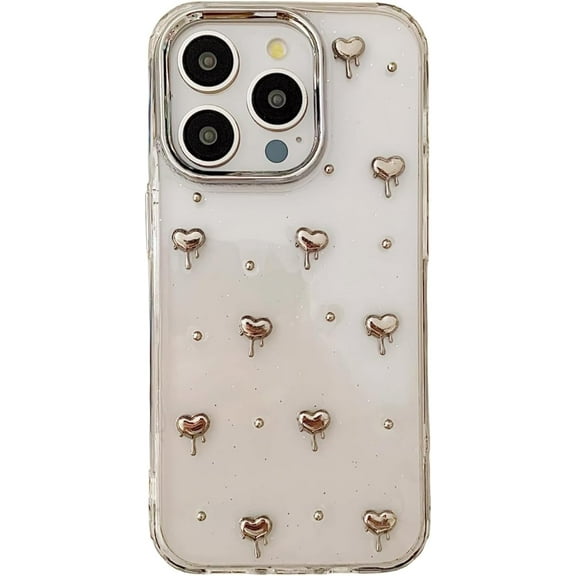 3D Silver Heart Glitter Clear Phone Case Compatible with iPhone 13 Pro 2021 Chic Trendy Y2K Plating Hearted Bling Transparent Slim Girly Protective Cover for iPhone 13pro 6.1"