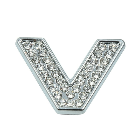 3D Silver Tone Chrome Metal Letter V Shaped Car Sticker Decal Decoration