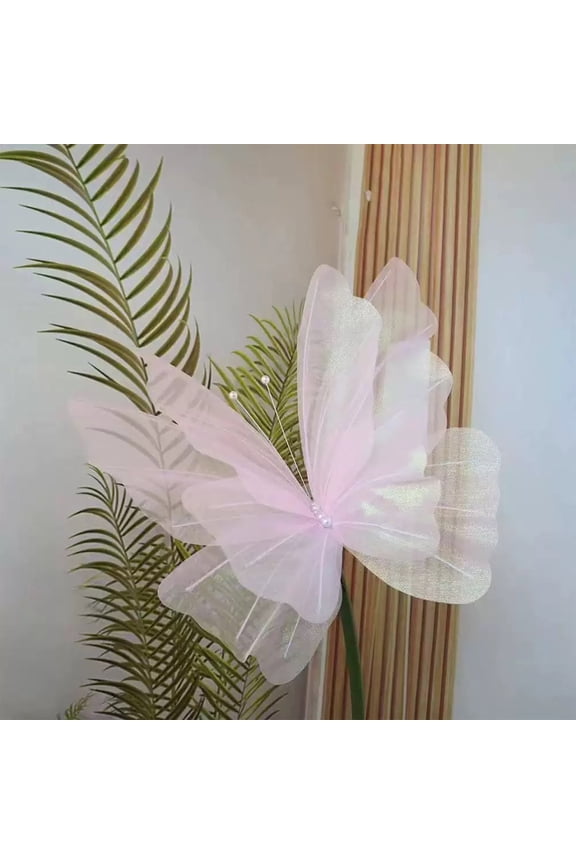 3D Simulated Large Butterfly for Home Decorations, Outdoor Props, Wedding Garden Ornaments, Mesh Butterfly Hanging Decoration for Party Wall and Ceiling, Pink