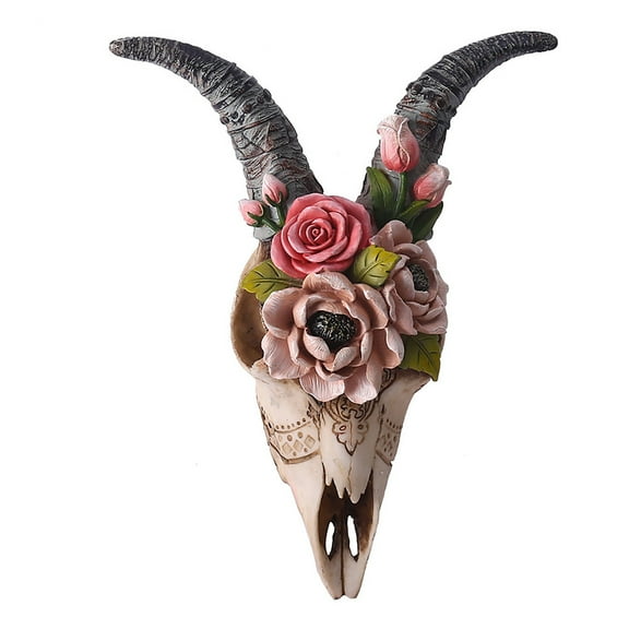 3D Simulation Flower Goat Skull Figurine Indoor Wall Hanging Animal Sculpture