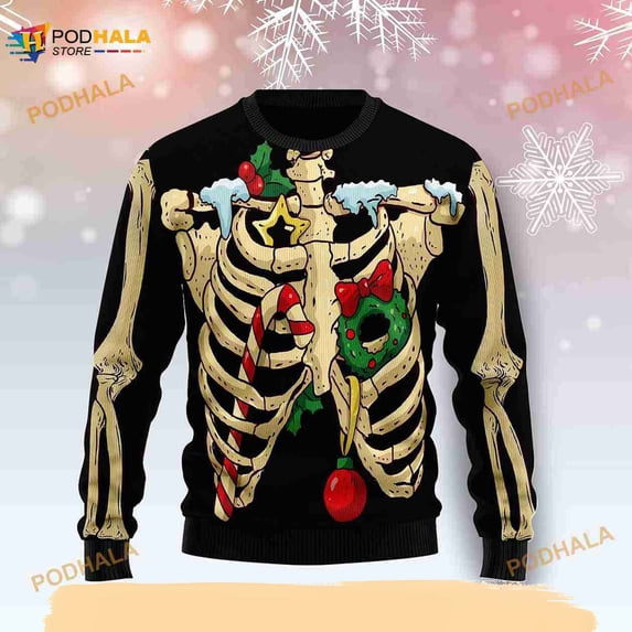 3D Skeleton Christmas Awesome Ugly Christmas Sweater - Walmart.com