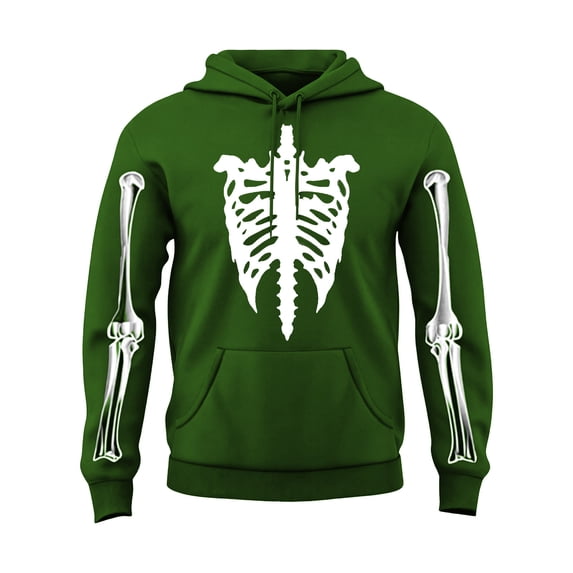 3D Skeleton Ribcage Print Halloween Hoodie, Spooky Scary Graphic Pullover Sweatshirt, Novelty Halloween Gift for Adults