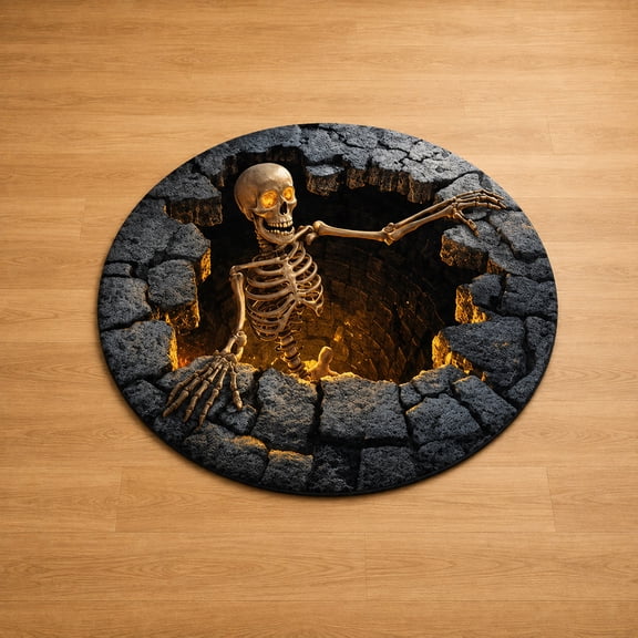 3D Skeleton Vortex Halloween Rug, Quilted Non-Slip Floor Mat,Style D-31in
