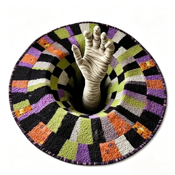 3D Skeleton Vortex Quilted Round Halloween Rug, 2026 New 3D Halloween Rug, Optical Illusion with Depth Pattern, Soft & Durable Fabric Non-Slip Modern Home Decor
