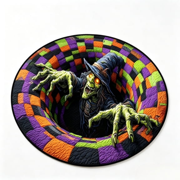 3D Skeleton Vortex Quilted Round Halloween Rug, 2026 New 3D Halloween Rug, Optical Illusion with Depth Pattern, Soft & Durable Fabric Non-Slip Modern Home Decor