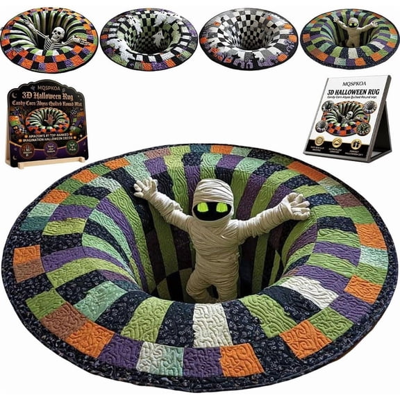 3D Skeleton Vortex Quilted Round Halloween Rug, 2026 New 3D Halloween Rug, Optical Illusion with Depth Pattern, Soft & Durable Fabric Non-Slip Modern Home Decor