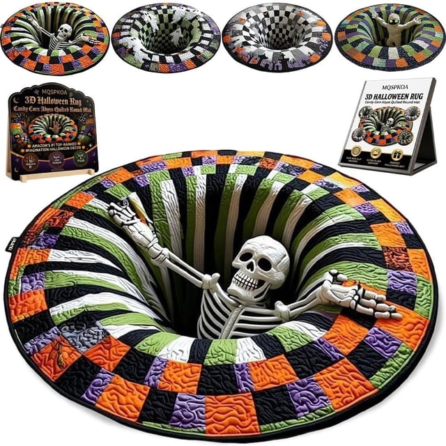 3D Skeleton Vortex Quilted Round Halloween Rug, 2026 New 3D Halloween ...