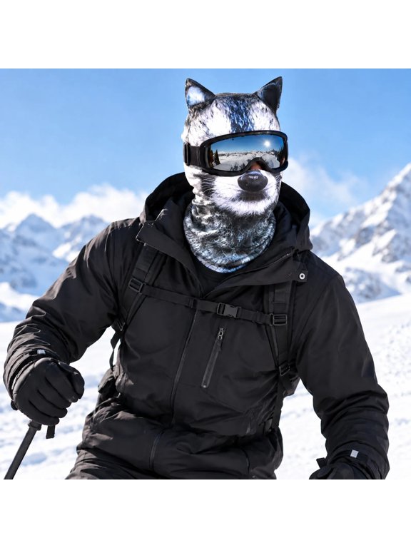 3D Ski Balaclava Eye Catching Animal Face Mask with Ears, Funny Balaclava Sheisty Sun Protection Animal Hood for Music Festivals Raves Skiing Halloween & Outdoor Activities