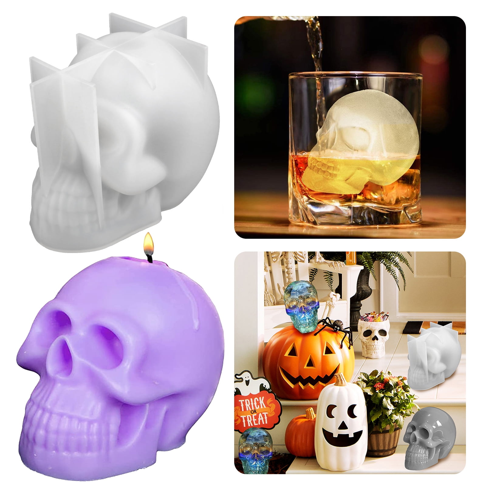 MUHMU 3D Skull Mold 2 Pack - Halloween Silicone Skull Candle Molds,  Skeletons Molds for Handmade Candle, DIY Epoxy Resin Casting Craft Candle 