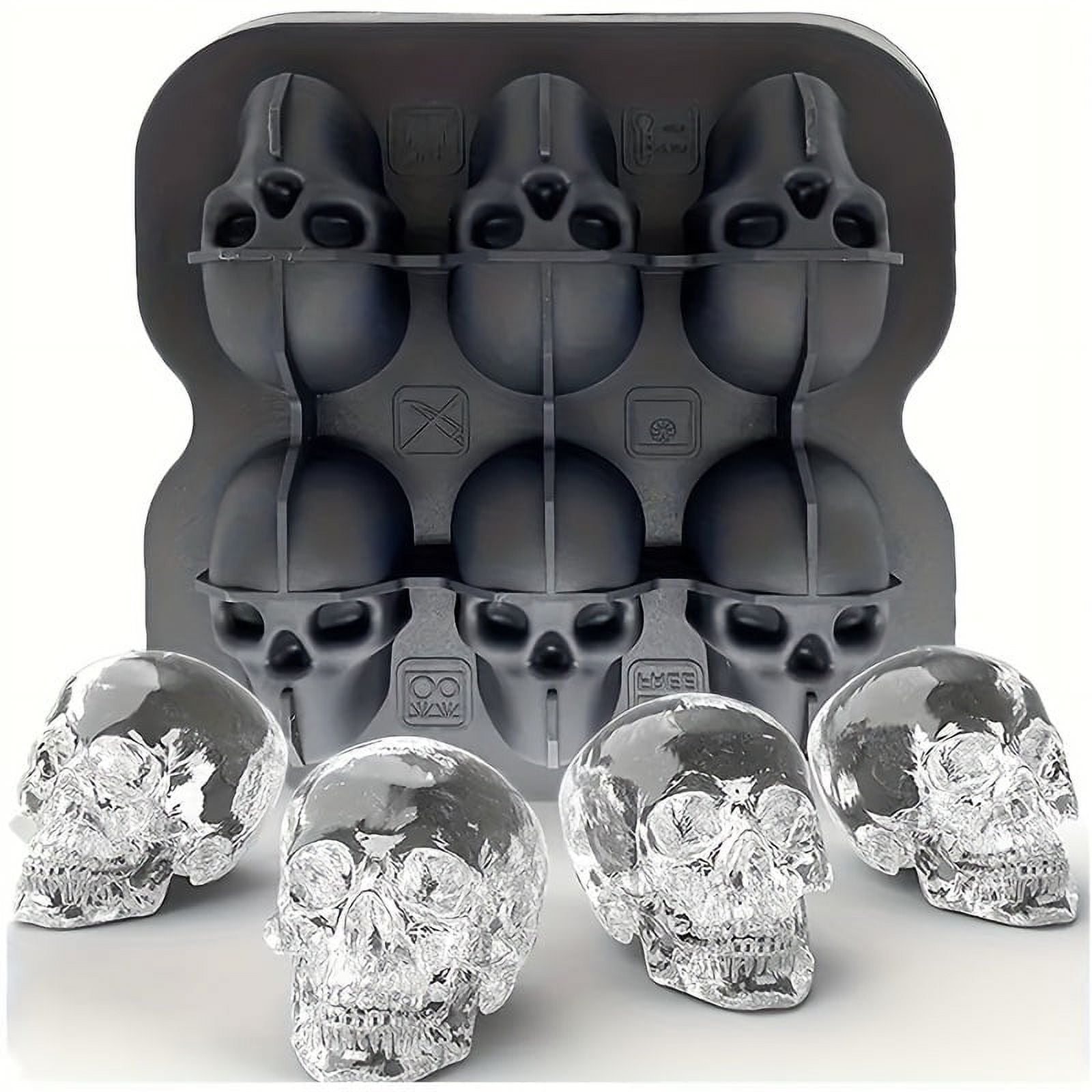 3D Skull Ice Cube Tray, Silicone Ice Maker Molds 4/6/10 Cavity Ice Cube Tray for Whiskey Ice Cream & Party Kitchen Bar Tools