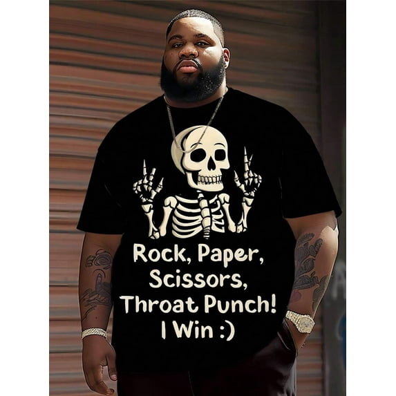 3D Skull Print Round Neck Casual Sporty Loose Fit Polyester Top, Suitable For Daily Wear And Occasions