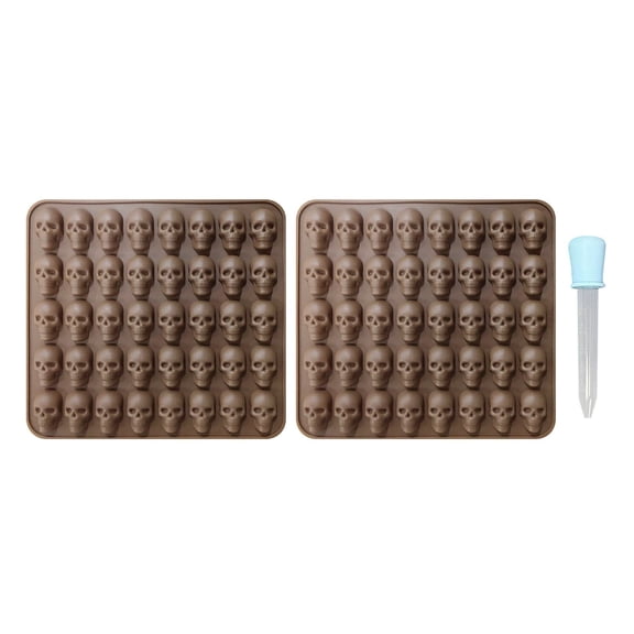 3D Skull Silicone Candy Mold 40 Cavity with Dropper for Halloween,1PC,Brown