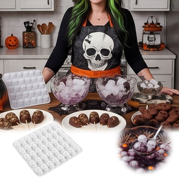 3D Skull Silicone Chocolate Ice Mold, Non-Stick Reusable Food Grade Baking Tray, Halloween Themed Candy Gummy Ice Cube Maker For Party Dessert