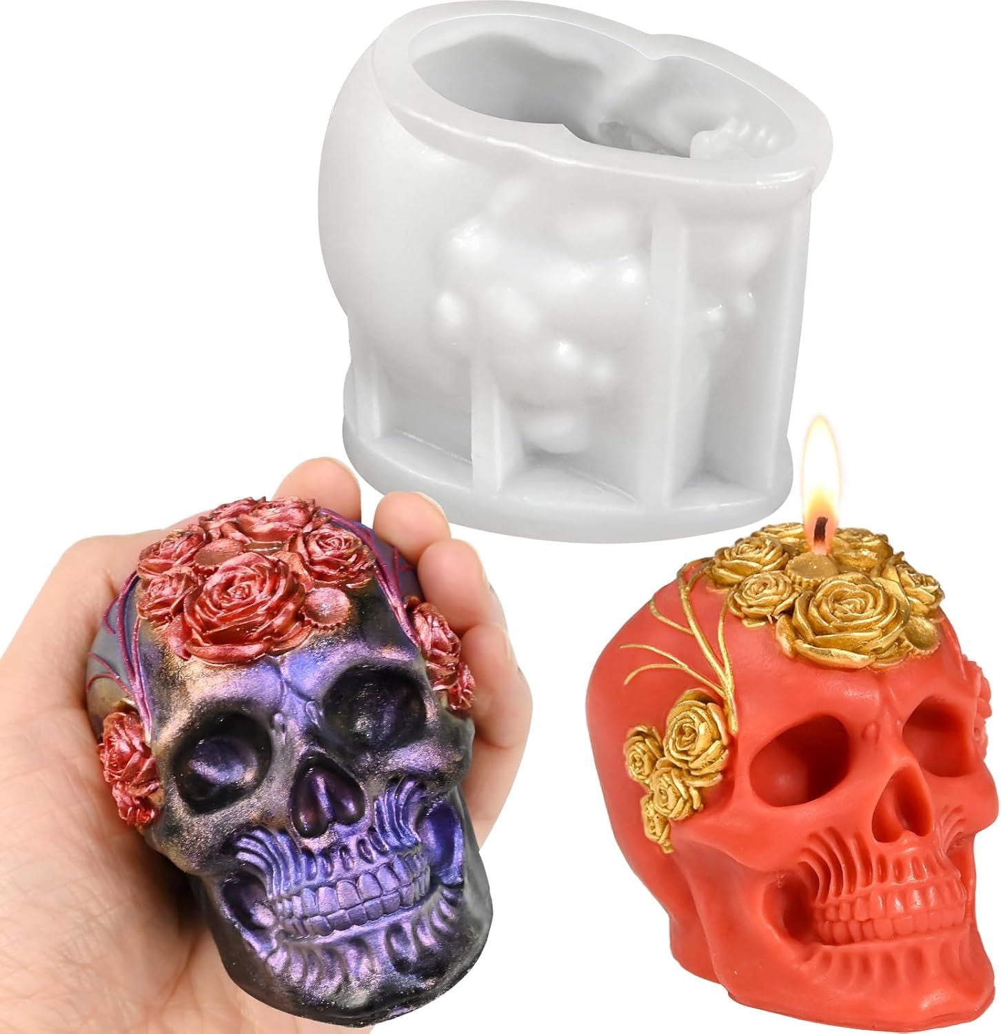 3D Skull Silicone Mold for Resin Candle Soap and Whiskey Ice Making