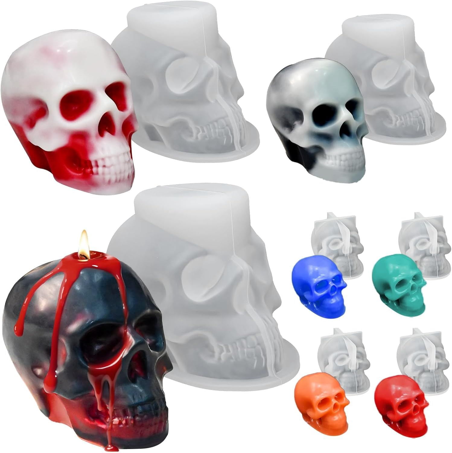 3D Skull Silicone Mold for Resin Candle Soap and Whiskey Ice Making