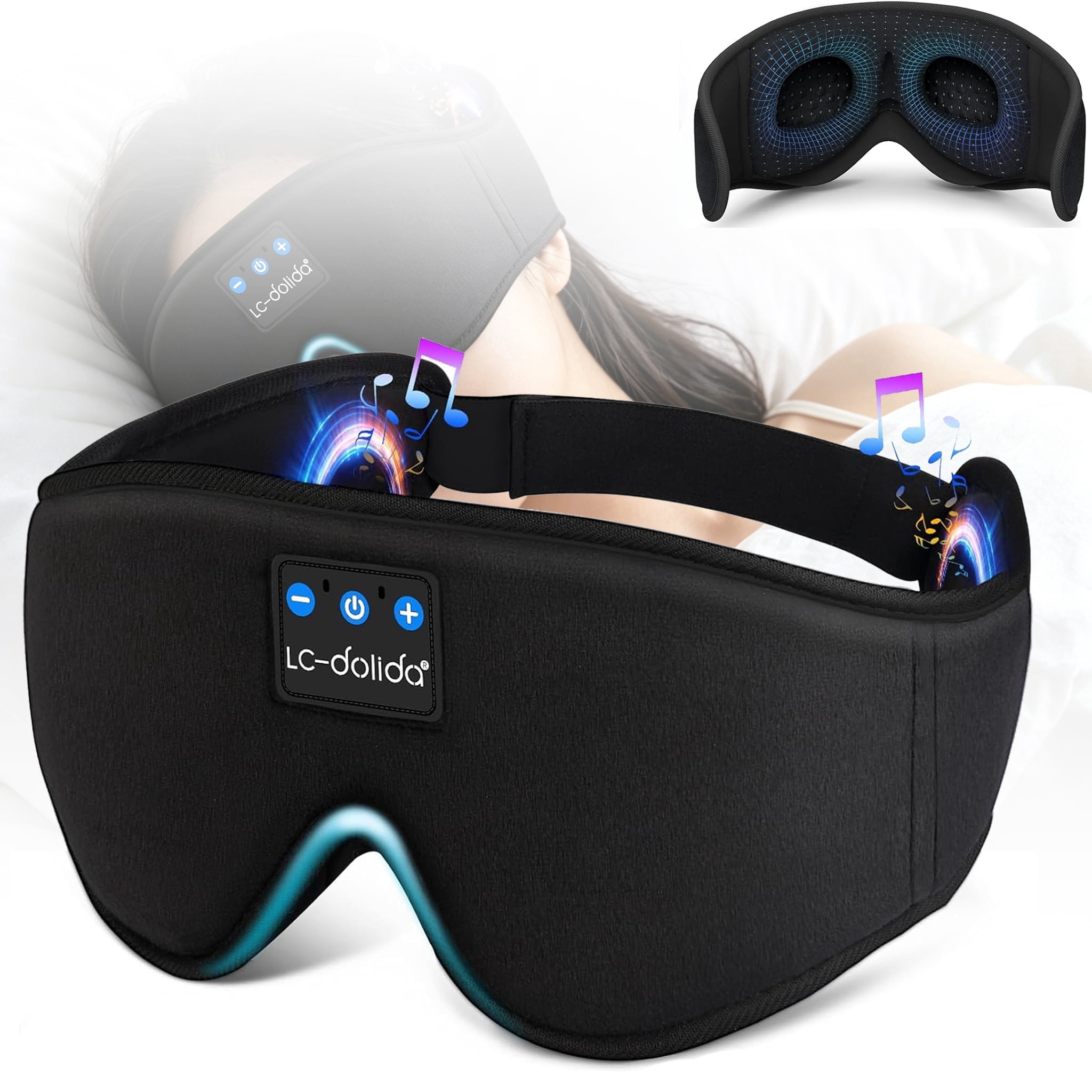3D Sleep Mask with Bluetooth Headphones, Sleeping Headphones for Side Sleepers, Adjustable Sleeping Mask with Stereo Speaker for Travel Meditation Gift