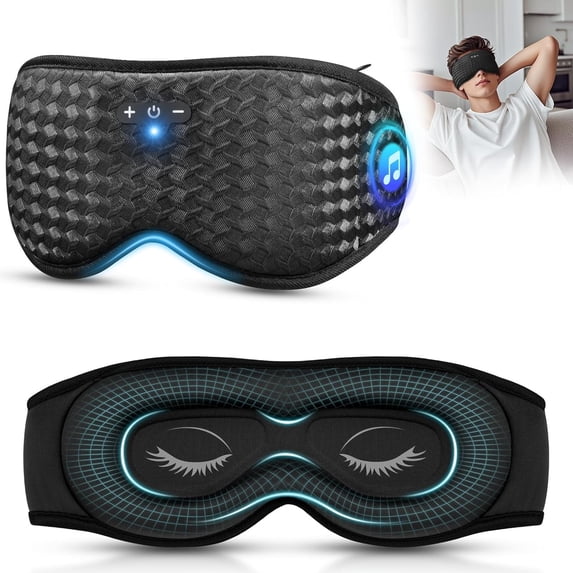 3D Sleep Mask with Bluetooth Headphones, Sleeping Headphones for Side Sleepers, Zero Eye Pressure, Adjustable Sleep Eye Mask, Ultra-Thin Stereo Speakers Perfect for Sleeping