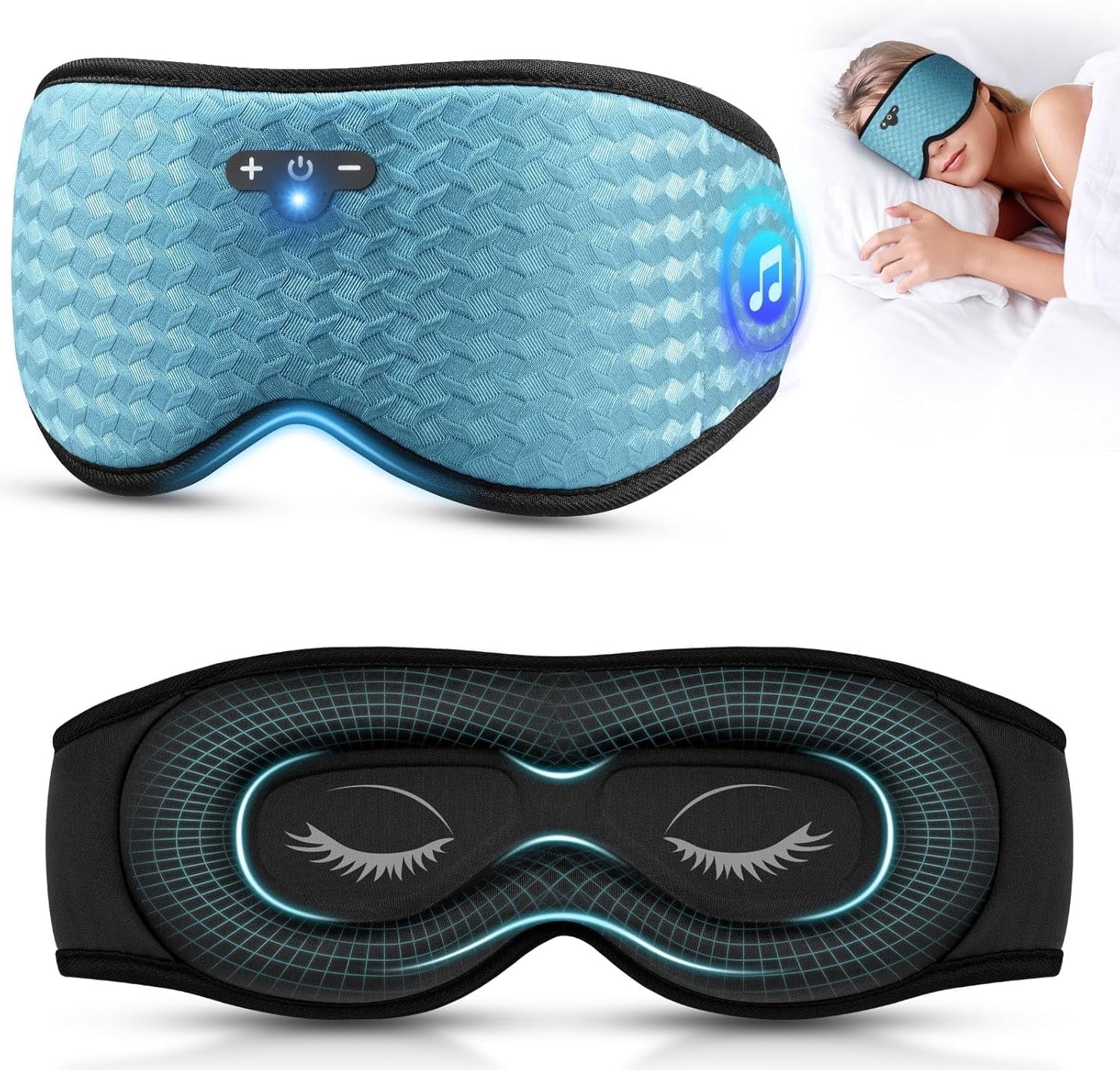 3D Sleep Mask with Bluetooth Headphones, Sleeping Headphones for Side Sleepers, Zero Eye Pressure, Adjustable Sleep Eye Mask, Ultra-Thin Stereo Speakers Perfect for Sleeping
