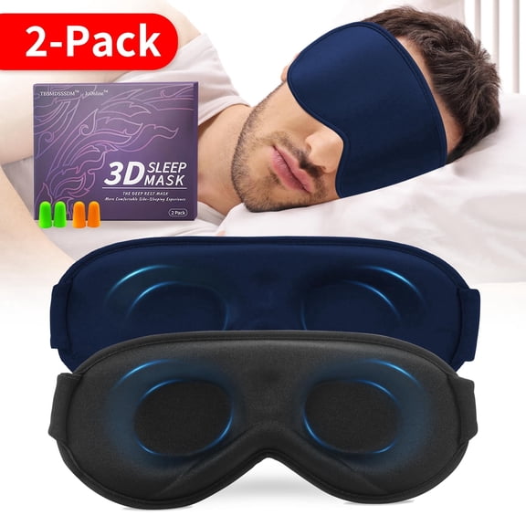3D Sleep Mask for Men&Women,2 Pack Contour Eye Masks for Sleep,Side Sleeping Mask for Men&Women,Blackout Eye Mask for Sleeping Eye Mask,Airplane Travel Essentials for Men,Meditation Black & Dark Blue