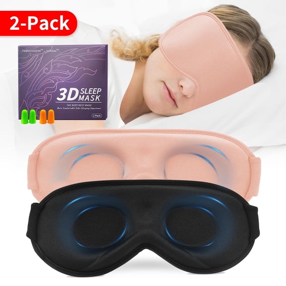 3D Sleep Mask for Men&Women, 2 Pack Contour Eye Masks for Sleep, Side Sleeping Mask for Men&Women, Blackout Eye Mask for Sleeping Eye Mask, Airplane Travel Essentials for Men, Meditation Black & Pink