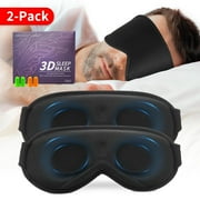 3D Sleep Mask for Men&Women, 2 Pack Contour Eye Masks for Sleep, Side Sleeping Mask for Men&Women, Blackout Eye Mask for Sleeping Eye Mask, Airplane Travel Essentials for Men, Meditation Black&Black