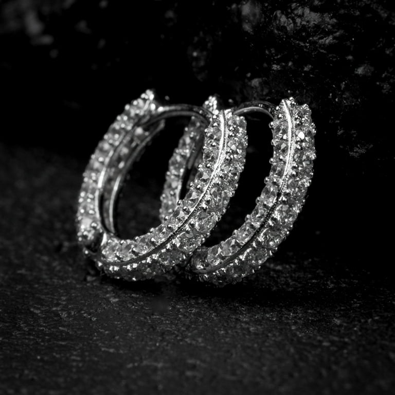 3D Small Thin Unisex Hoops Cartilage Cuff White Gold Plated 925 Sterling Silver Fully Iced Hoops Cz Skinny Ice Out Cubic Zirconia Cool Huggie Trendy Hoop Earrings For Men Women Walmart