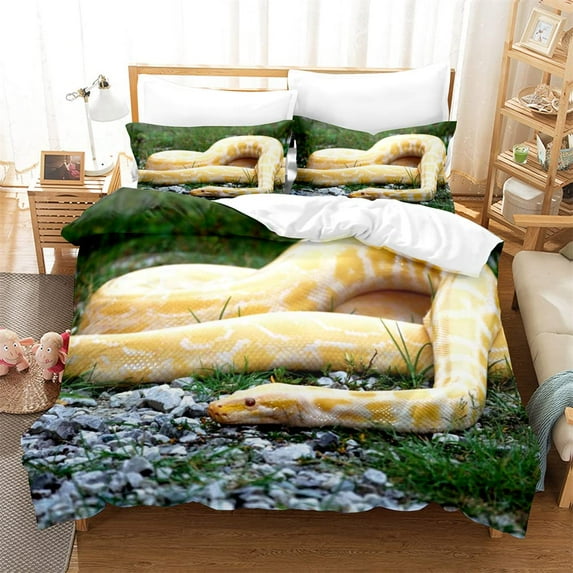 3D Snake for Teens Adult Green Snake Duvet Cover Reptile Printing Bedding Set Wild Animal Quilt Cover Room ration Bedding