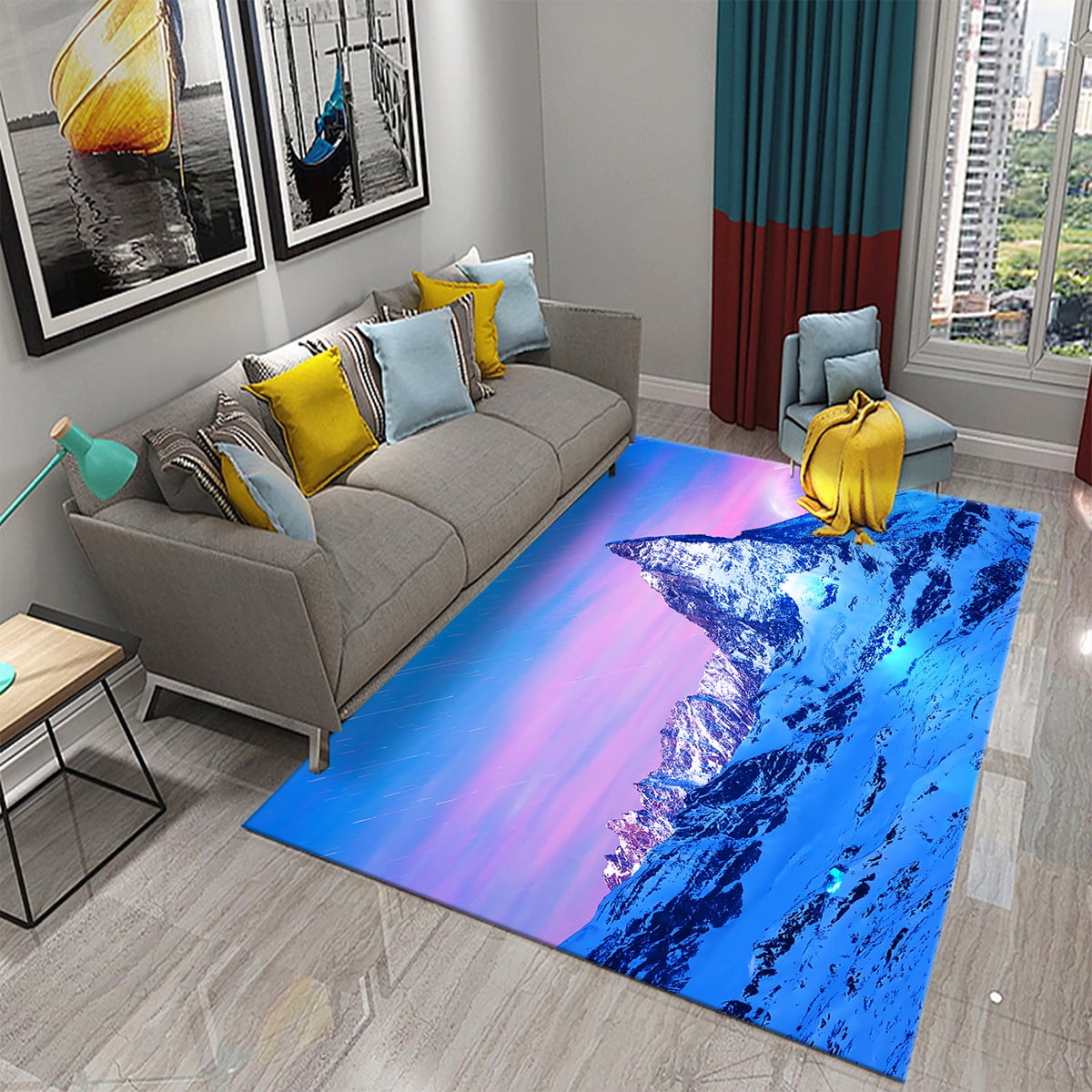 3D Snow Mountain Landscape Carpet Living Room Rug NonSlip Hallway