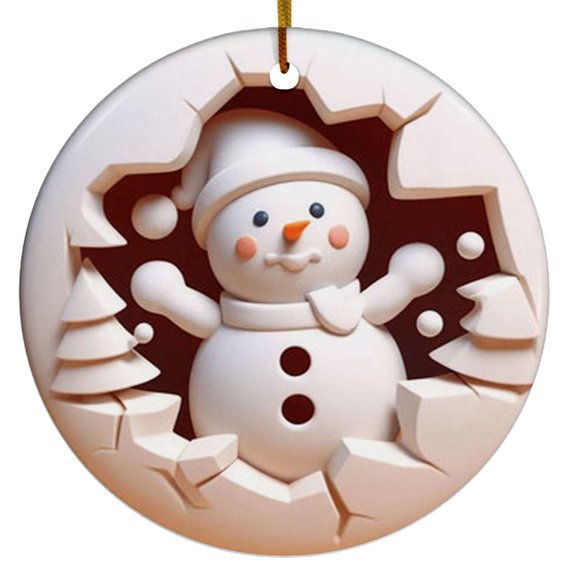 3D Snowman Break Through Ornament, Ornaments For Christmas, Christmas Round, Ceramic Christmas Ornament, Hanging Decor, Christmas Boss Day Gifts For Women