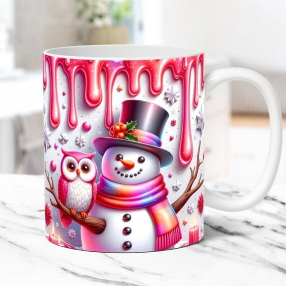 3D Snowman Mug Wrap Christmas Mug Wrap Sublimation Design 11oz Coffee Cup Template 3D Floral Owl Snowman Mug Press Design