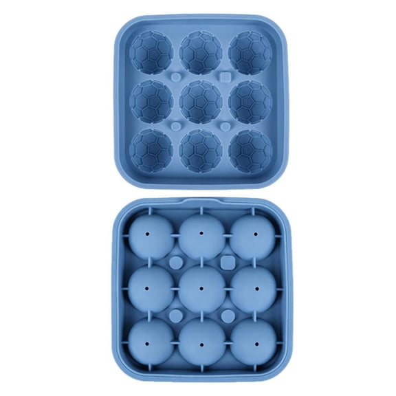 3D Soccer Ball Ice Cube Mold, Silicone Ice Tray with Lid, Reusable Round Ice Mold for Whiskey, Cocktails & Drinks(Blue)