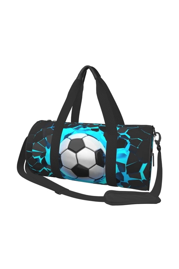 3D Soccer Ball Small Round Sport Duffel Bag,Crash Lighting Wall 17" Shoulder Airport Travel Bag, Men Women Weekender Overnight Sleepover Carry-On Personalized Tote Pouch