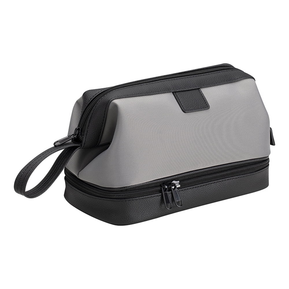 Mens Toiletry Bag Travel Dopp Kit, Wet and Dry Separation Bathroom Shaving Pouch,PU Leather Shower Toileties Organizer-Black