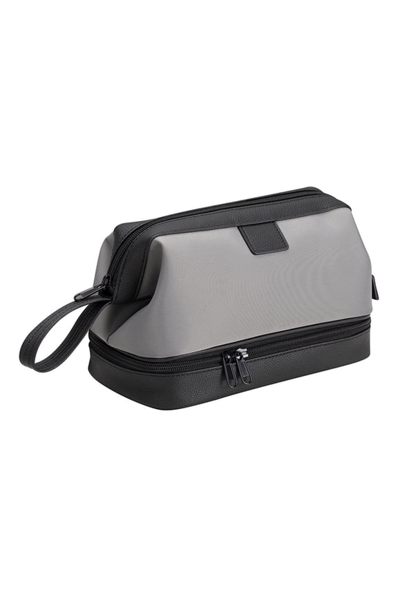 Mens Toiletry Bag Travel Dopp Kit, Wet and Dry Separation Bathroom Shaving Pouch,PU Leather Shower Toileties Organizer-Black