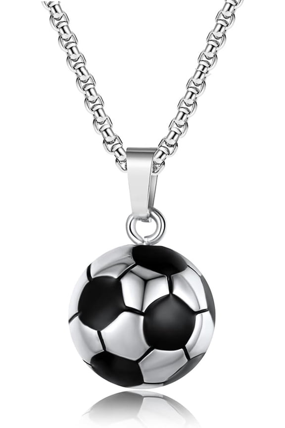 3D Soccer Pendant Necklace Solid Stainless Steel Ball Necklace,Sports Game Lover Soccer Fans Team Jewelry Gift