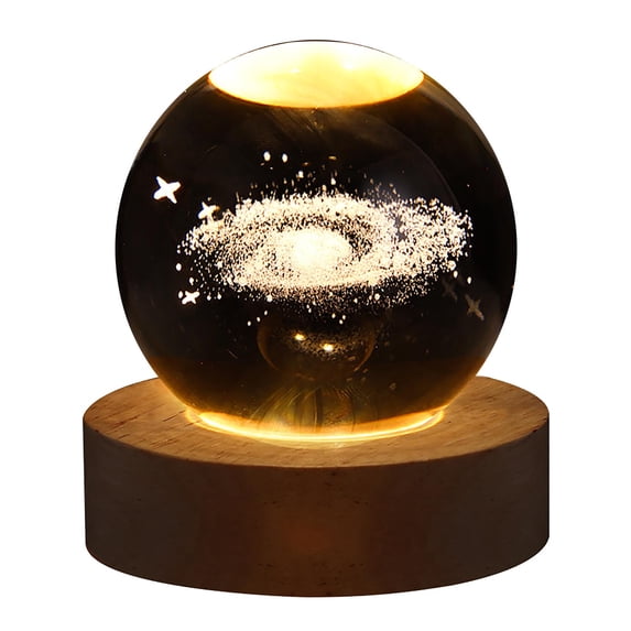 3D Solar System Crystal Ball Night Light,LED Glass Ball Lamp with Wooden Base,USB Powered Starry Sky Atmosphere Light,Decor for Bedroom Childs Room Study Office Birthday Holiday Gift