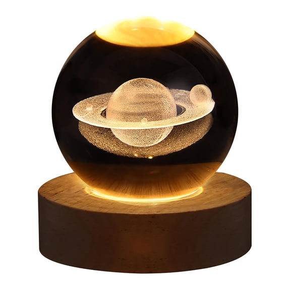 3D Solar System Crystal Ball Night Light,LED Glass Ball Lamp with Wooden Base,USB Powered Starry Sky Atmosphere Light,Decor for Bedroom Childs Room Study Office Birthday Holiday Gift
