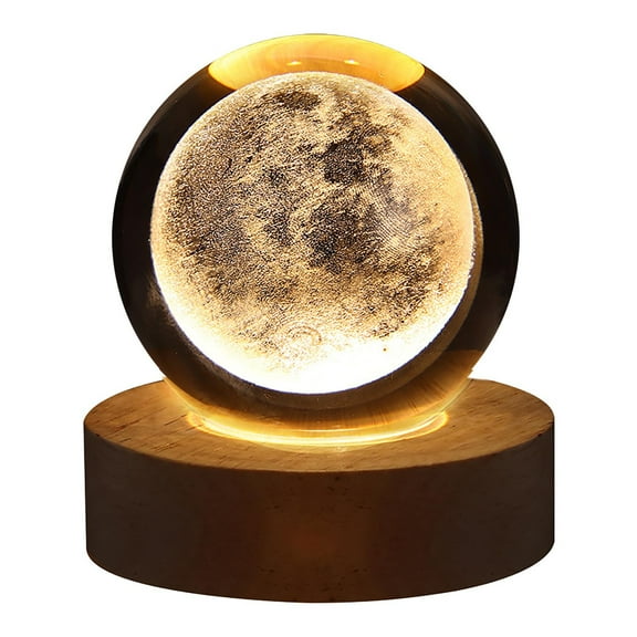 3D Solar System Crystal Ball Night Light,LED Glass Ball Lamp with Wooden Base,USB Powered Starry Sky Atmosphere Light,Decor for Bedroom Childs Room Study Office Birthday Holiday Gift