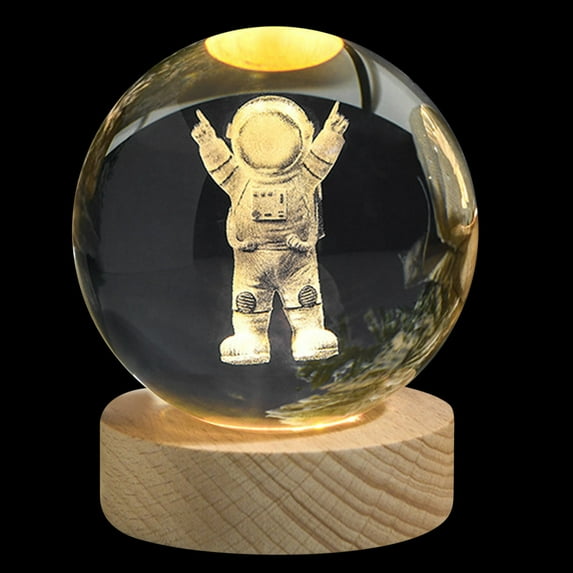 3D Solar System Crystal Ball Night Light with LED Base Engraved Planets for Home Decor Astronomy Gift 6cm Diameter