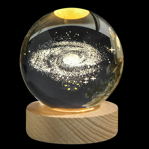 3D Solar System Crystal Ball Night Light with LED Base Engraved Planets for Home Decor Astronomy Gift 6cm Diameter