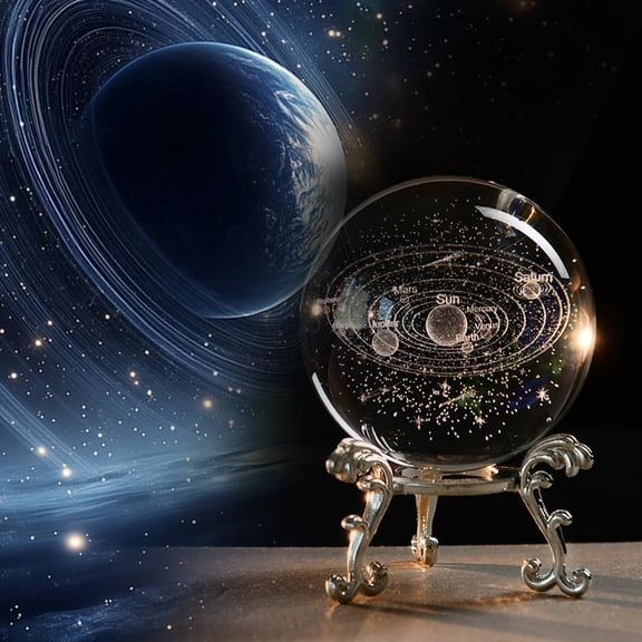 3D Solar System Crystal Ball Universe Glass Astronomy Globe Decor Science Planets Model Gift Space Themed Gifts for Enthusiasts and Collectors