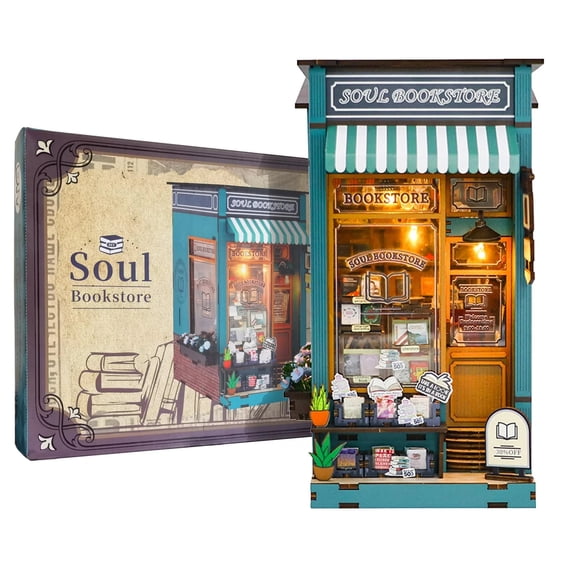 3D Soul Bookstore Puzzle Toys Wooden Book Nook LED Light Dollhouses